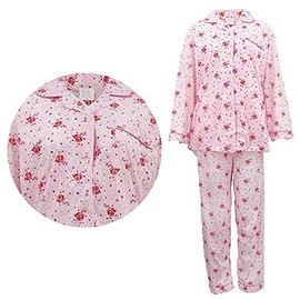 Zmart Australia Women's 100% Cotton 2PCS Set Long Sleeve Nightie Sleepwear PJ Pajamas Pyjamas, Pink, 12