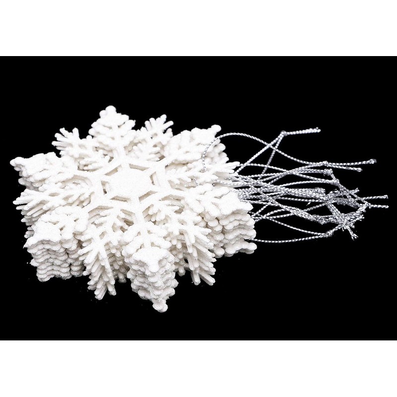 Glitter Snowflake Christmas Decorations Pack of 6-10cm Hanging Decorations (White)