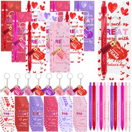 Zenoble 24 Sets Valentines Pens Gift for Coworker Employee Team Staff Office Appreciation Gifts Bulk Heart Keychains with Ballpoint Pens Inspirational Thank You Cards