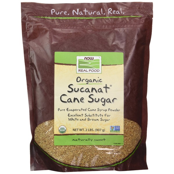 NOW Foods, Certified Organic Sucanat Cane Sugar, Powder from Pure Evaporated Cane Syrup, Excellent Substitute for White and Brown Sugar, Certified Non-GMO, 2-Pound