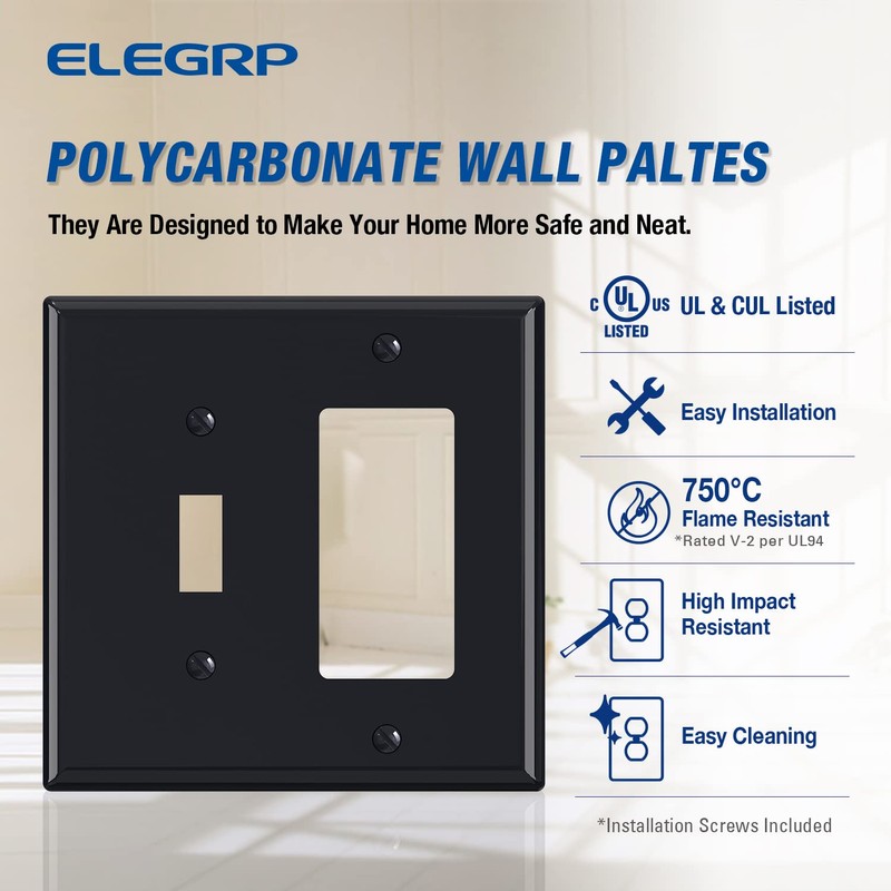 Combination Wall Plate ELEGRP 2-Gang 1-Toggle Light Switch 1-Decorator/GFCI Device