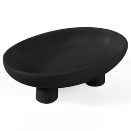 MELIUDEY Fruit Bowl Three-Legs Ceramic Fruit Bowl for Kitchen Counter, 10 Inch Fruit Basket Decorative Candy Bowl for Table Décor, Oval Large Bowls Key Bowl Home Table Décor (Black 10 Inch)