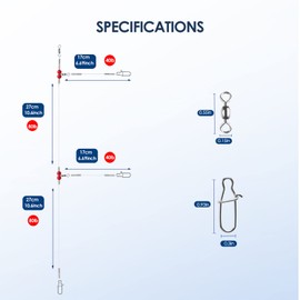 Luroad Mono Fishing Leaders with Swivels Snaps Beads for Lures Bait and Hooks, 1 arm and 2 arm Nylon Fishing Leader Line Rig for Freshwater and Saltwater (2 Arm-Red-6pcs)