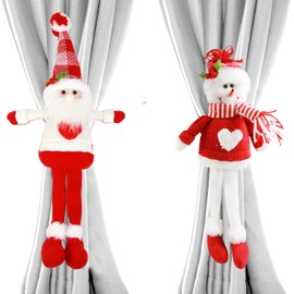 Ogrmar 2 Pcs Christmas Curtain Tieback Buckle, Mr. Snow Man and Santa Curtain Tiebacks Holder Xmas Window Decorations Curtain Holdbacks Fastener Buckles Christmas Ornaments for Home Holiday Decor