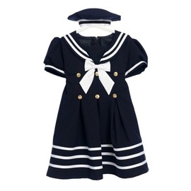 Classykidzshop Navy Girl Sailor Dress with White Strip (Large /12-18 Months)