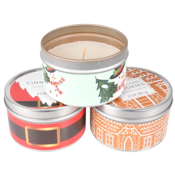True Face Scented Candles New Set of 3 Festive Christmas Decorative Tin Xmas Gift Set Ideal for Birthdays, Christmas, Anniversaries, Mother's Day, Father's Day or Other Holidays Whimsy