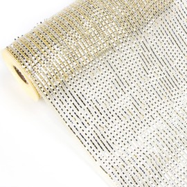 Ribbli Cream Gold Silver Deluxe Metallic Mesh Ribbon 10 inch x 30 feet(10Yard), Cream with Deluxe Gold Silver Wide Foil,Christmas Ribbon for Wreath Swags Wedding Garland and Christmas Tree