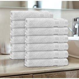 Casabella 12 Pack Flannel Face Cloth - 100% Cotton Face Towels Soft & Absorbent Super Quality Washcloths 30x30CM, Fingertip Towels for Makeup Removal & Cleansing - White Face Cloth