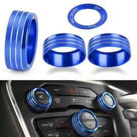 EBAIFUN Blue Control Knob Cover Radio Tune Audio Volume Air Conditioner AC Climate Twist Switch Button Aluminum Ring Decal Trim Compatible with Dodge Challenger/Charger/Chrysler 300 300s 2015-2021