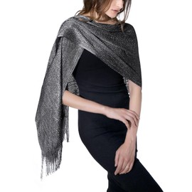 MissShorthair Women's Sparkle Shawls and Wraps for Party Dresses,Metallic Silver Black