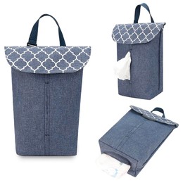 MOMIGO Wet Dry Bags for Baby Wipes Diapers - Reusable, Washable for Stroller, Diapers, Toiletries with Wipes and Diapers Drawing Opening (Blue)