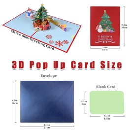 GREETING ART Christmas Tree Pop Up Card, “8x6”-3D Greeting Card, Pop Up Christmas Cards, Kids Christmas Card, 3D Holiday Card, Winter Cards