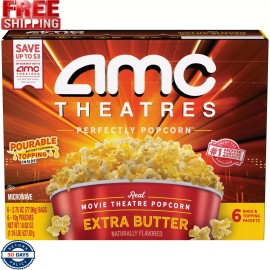 Unbranded AMC Theatres Microwave Popcorn 6ct, Extra Butter