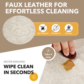 Fyvva Round Placemats Set of 6, Reversible Faux Leather Place Mats Indoor Vinyl Table Mats Washable Wipeable Easy to Clean Heat Resistant Circle Placemats Outdoor Kitchen Dining Waterproof (Beige)