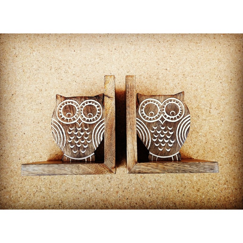 The Fair Trade Store Hand-carved Mango Wood Shelf Bookends Owl
