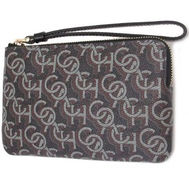 COACH Women's Corner Zip Wristlet with Monogram Print, Black