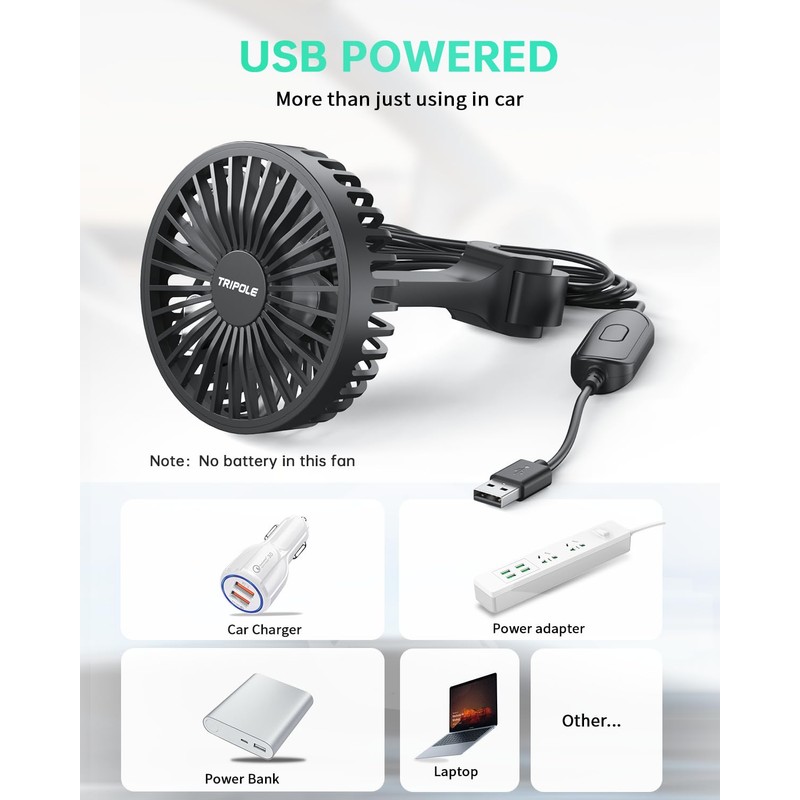 TriPole Car Cooling Fan - Powerful 3 Speed USB Air