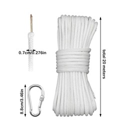 5/16" x 66 ft Wire Center Flagpole Rope with 2 Pieces Stainless Steel Snap Hooks White Braided Polyester Halyard Steel Center Flag Rope for Flagpole Pulleys Sailboats