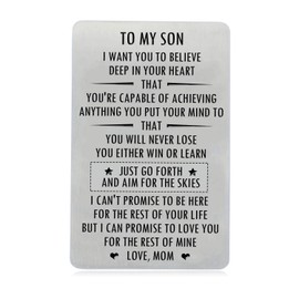 Inspirational Gifts for Son from Mom, Engraved Wallet Inserts with Motivational Quotes, Wallet Insert Cards for Graduation Birthday Gift Ideas