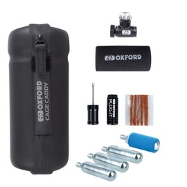 Oxford Tubeless Puncture Repair & CO2 Inflation Kit – Micro Inflator, Plug Tool, CO2 Cartridges & Holder | Compact 4-in-1 Bundle for Roadside Tyre Repairs on Tubeless Bikes