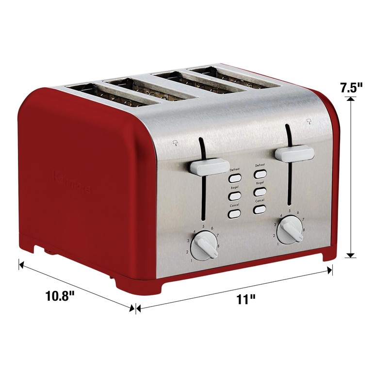 Kenmore 40604 4-Slice Toaster with Dual Controls in Red