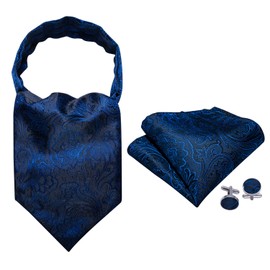 Barry.Wang Ascot Tie - Juego de gemelos cuadrados para hombre, diseño de cachemira, diseño de cachemira, con bolsillo, para bodas y fiestas, A Azul Negro, Talla única