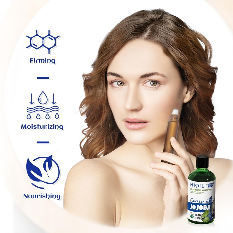 HIQILI Jojoba Oil 100 ml, 100% Pure and Natural Carrier