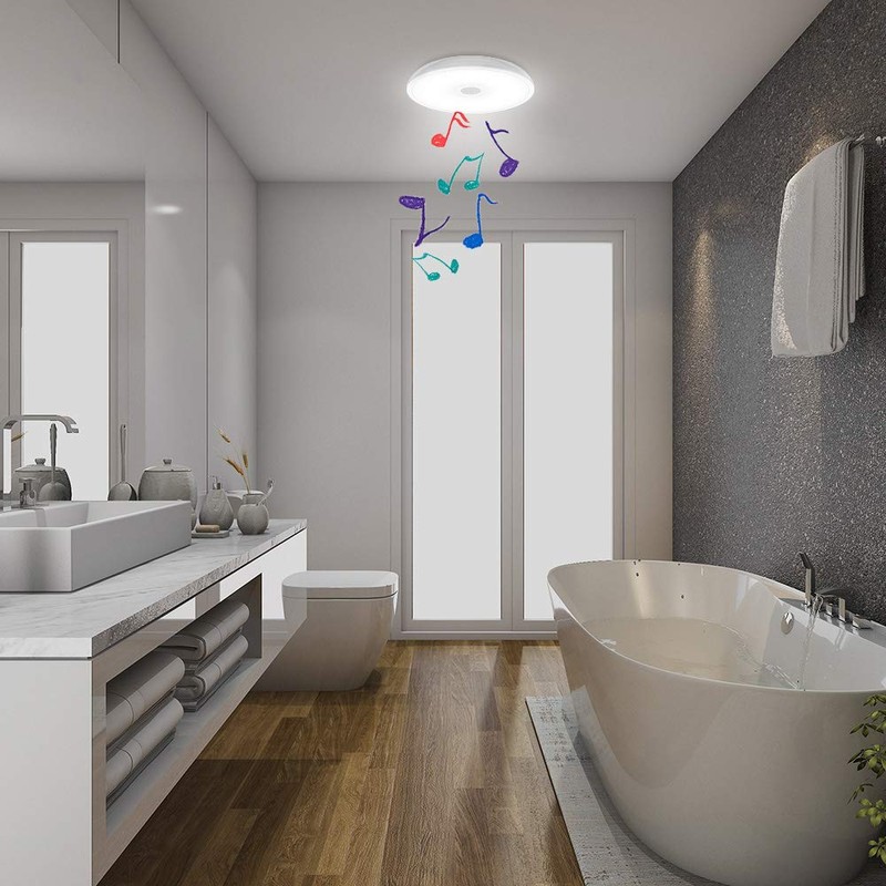HOREVO Bathroom Ceiling Light Fixture, Waterproof IP65 18W LED Music