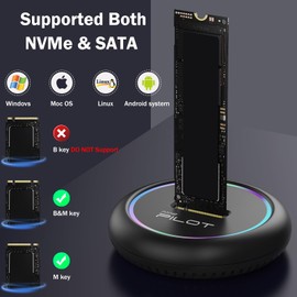 AMZPILOT M.2 NVMe & SATA to USB C Docking Station, M.2 SSD to USB A C Reader Adapter for Both M Key & B+M Key NVMe PCIE and SATA NGFF SSD Dock, Size for 22110 2280 2260 2242 2230 RGB Light Enclosure