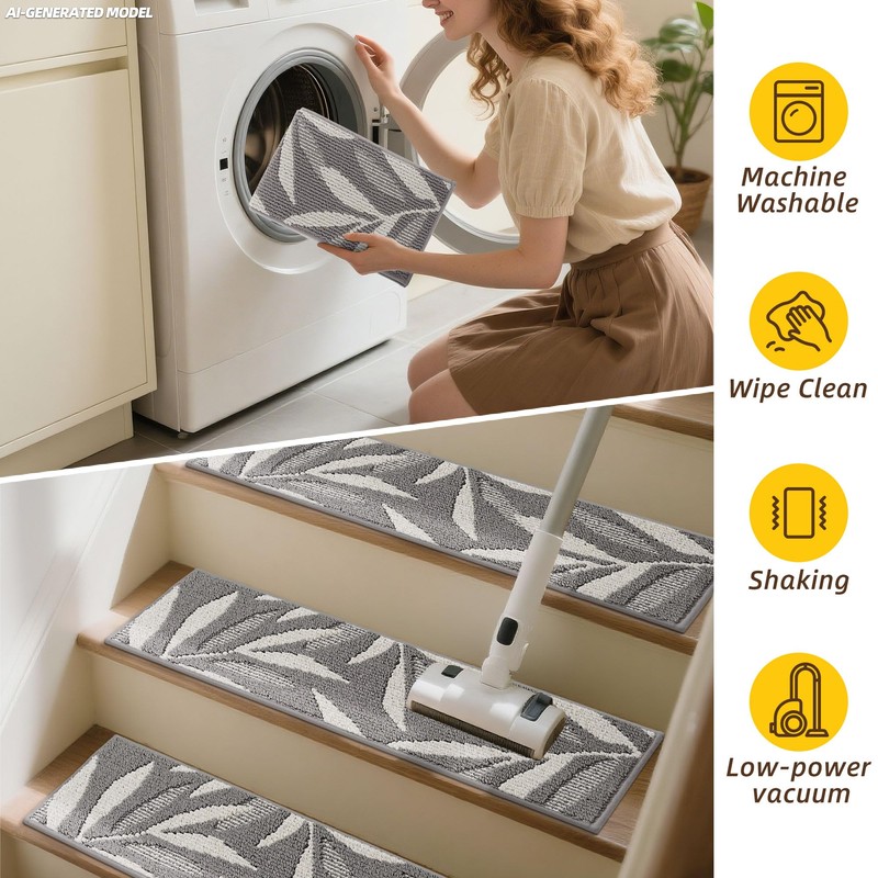 JSEI Stair Treads for Wooden Steps with 3D Leaf Pattern,
