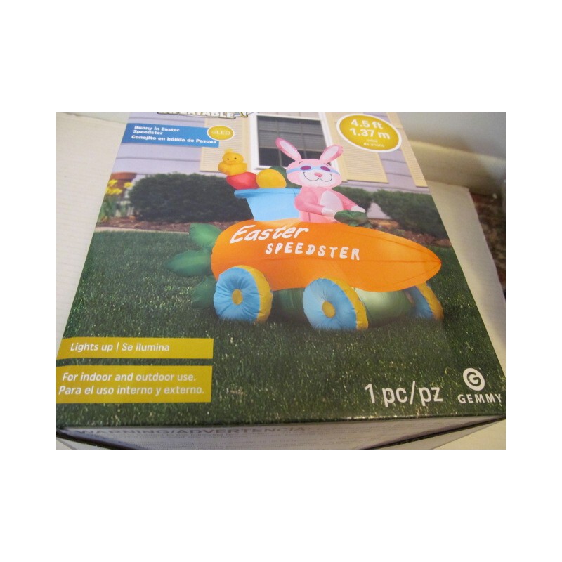 Gemmy Airblown Inflatable Bunny in Easter Speedster with LED Light,