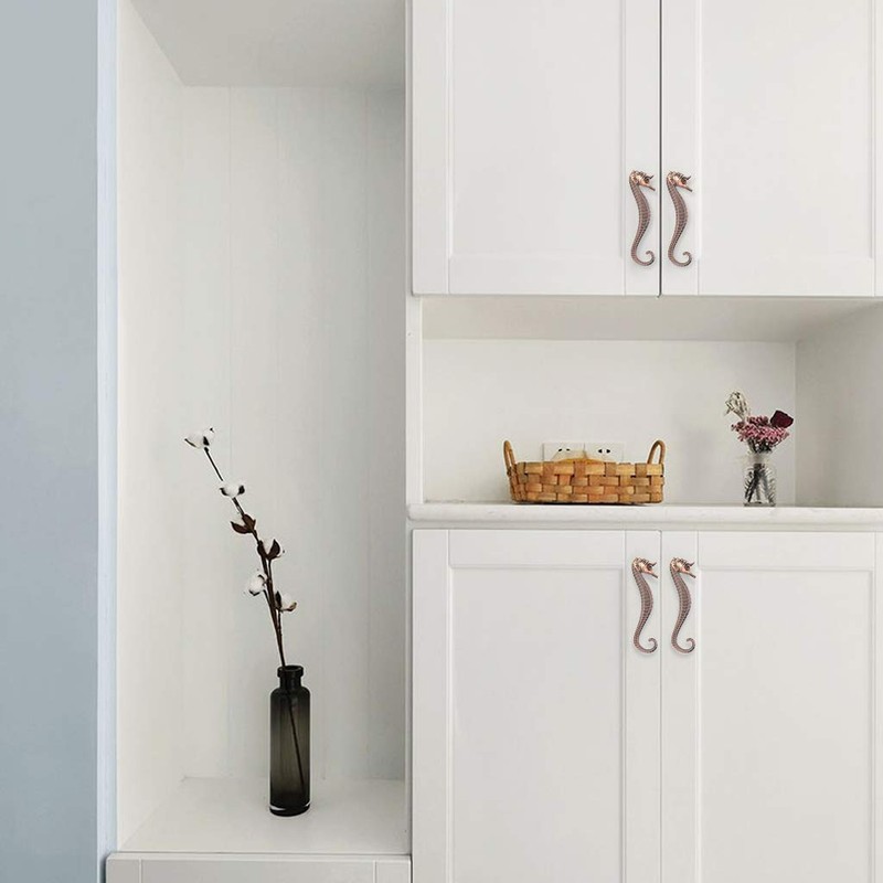 JUXYES Beach Ocean Theme Seahorse Shaped Drawer Handle Pulls, Marine