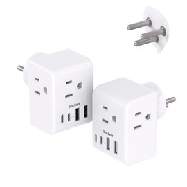 2 Pack Israel Power Adapter, One Beat Israel Travel Plug Adapter with 3 American Outlets 4 USB Ports(2 USB C), 7 in 1 Type H Travel Adapter Plug Converter for US to Israel, Jerusalem, Palestine