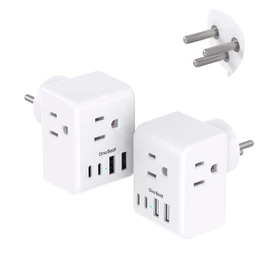 2 Pack Israel Power Adapter, One Beat Israel Travel Plug Adapter with 3 American Outlets 4 USB Ports(2 USB C), 7 in 1 Type H Travel Adapter Plug Converter for US to Israel, Jerusalem, Palestine
