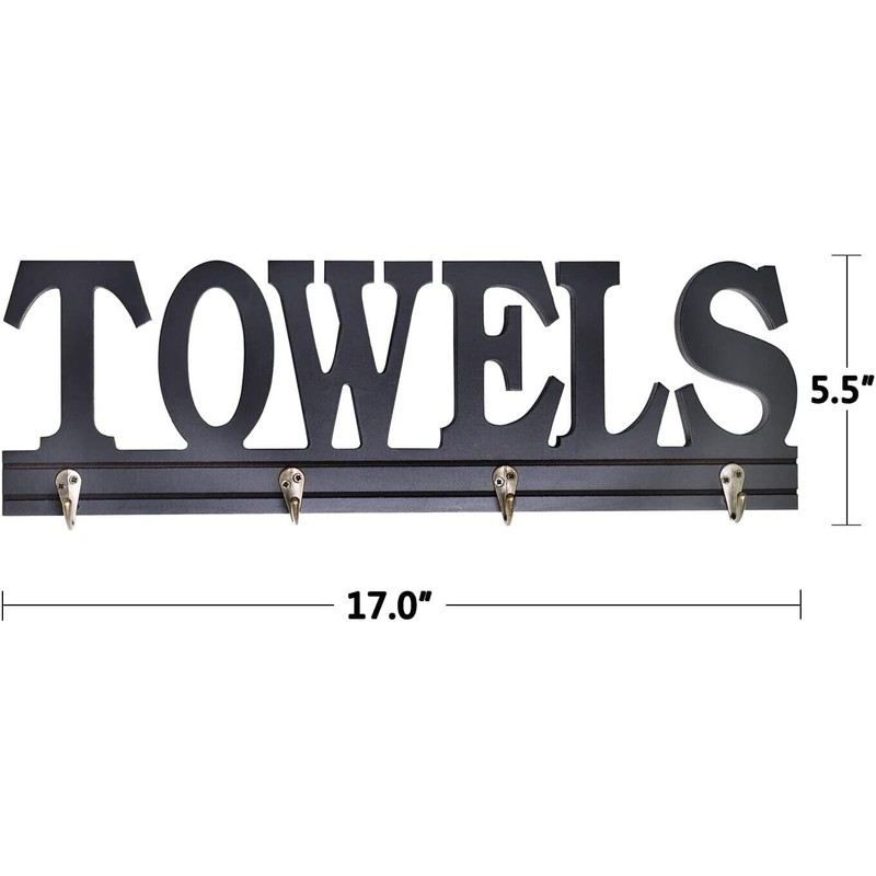 Decorative Towel Rack 4 Hooks Wooden Towels Holder for Bathroom