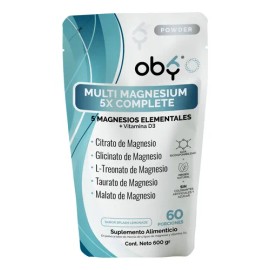 Oby Magnesio Complex 5 Polvo | Citrato, Glicinato, Treonato, Taurato, Malato | Sin Oxido | Alta concentracion 10,000mg porcion | Vitaminas D3 Mujer y 