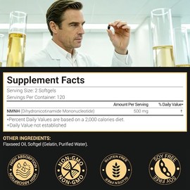 Suplemento NMNH 240 cápsulas blandas, cápsulas blandas liposomales NMN de 500 mg con aceite de linaza de 200 mg | Apoya la energía y el antienvejecimi