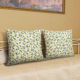 Betadistor Green Leaves with Yellow Flowers Cushion Covers 45 x 45 cm Decorative Throw Pillow Covers Soft Pillowcases for Couch Bedroom Garden Home Decor Set of 2, Green Leaves, 521-0456