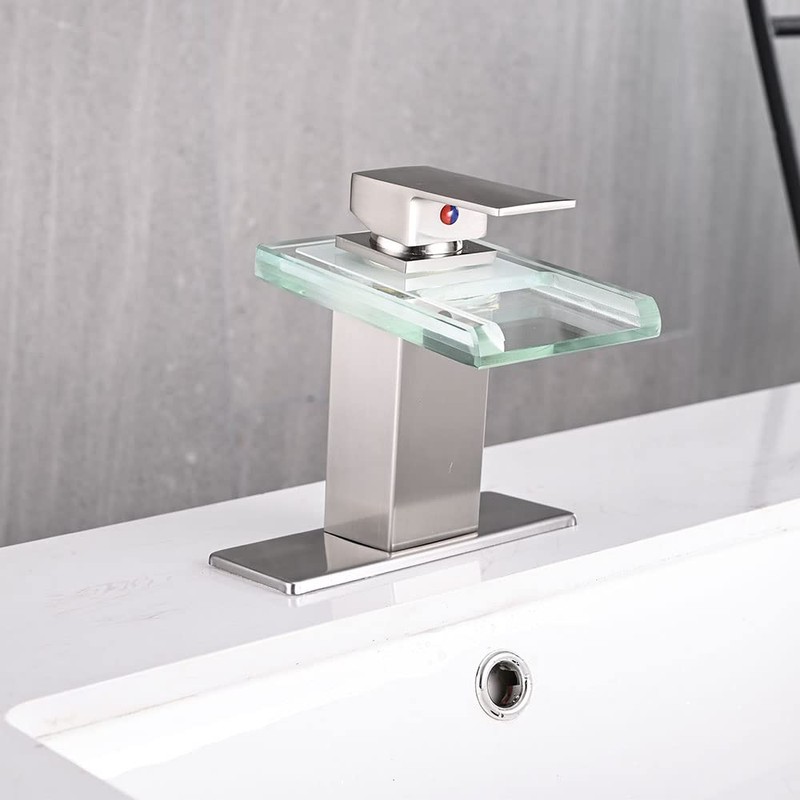 AVSIILE LED Bathroom Sink Faucet, Brushed Nickel Waterfall Single Hole