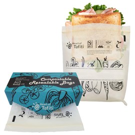 Heart of Tafiti Compostable Sandwich Bags - Extra Thick, Leak-Proof Resealable Snack & Food Bags - 50 Count (6.7" x 6.8") - BPI & OK Compost Certified,Eco-Friendly Reusable