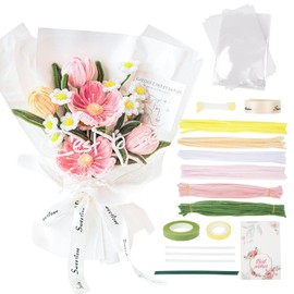 Aodes 144 Pieces Pipe Cleaners Craft Supplies for Wedding Gift, DIY Chenille Stems Cherry Blossom Bouquet Kit with Step-by-Step Video Tutorials for Holiday Decoration