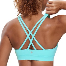 CRZ YOGA Women's Strappy Sports Bras Fitness Workout Padded Yoga Top Criss Cross Back Cami Turquoise Medium