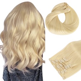 Clip in Hair Extensions, hotbanana Bleach Blonde Clip in Hair Extensions Real Human Hair Straight Remy Hair Clip in Hair Extensions 22 inch 120g 7pcs