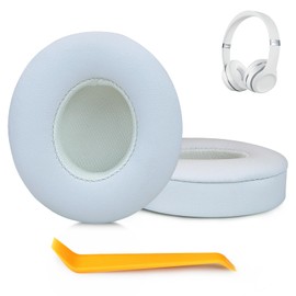 SINOWO Replacement Ear Pads for Beats Solo 2 & Solo 3 Wireless On-Ear Headphones, Solo2 Solo3 Noise Isolating Earpads Memory Foam Soft Protein Leather (White)