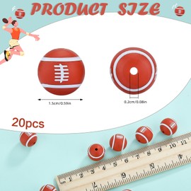 WEWAYSMILE 20 Stück 15 mm Sport-Silikonperlen zur Herstellung von Schlüsselanhängern Ball-Silikonperlen für Stifte DIY-Armbänder Halsketten Schlüsselbänder（Rugby）