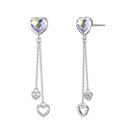 Flpruy Crystal Heart Earrings 925 Sterling Silver Long Tassel Dangle Elegant Earrings with White Crystal Long Hanging Earrings for Women and Girl