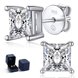 MomentWish Black Moissanite Stud Earrings, 1-2 Carat Earrings, Black, Men, Women, 925 Sterling Silver, Simulated Diamond Earrings, Solitaire Earrings, Gift for Him 5/5.5/6.5 mm, Sterling Silver,