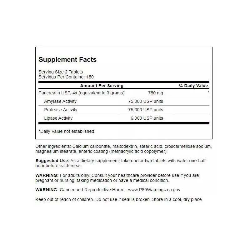 Swanson Pancreatin 4X 375 mg 300 Tablets