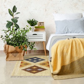 HAMID - Kilim Lori Rug with Modern Design - 100% Wool - Hand-Woven Rug - Runner Rug, Living Room, Bedroom, Living Room, Entrance (D.2, 110x60 cm)…