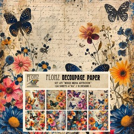 Decoupage Paper Pack (24 Sheets 6"x6") Mised Media Artbook # Vintage Styled Pattern Paper for Decoupage, Craft and Scrapbooking